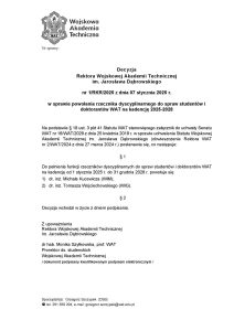 Decyzja Rektora Wojskowej Akademii Technicznej im. Jarosława Dąbrowskiego nr 1/RKR/2025 z dnia 07 stycznia 2025 r.