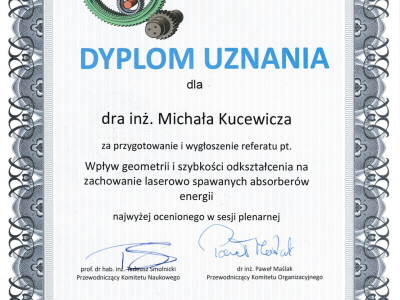 Dyplom uznania M Kucewicz