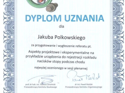 Dyplom uznania J Polkowski